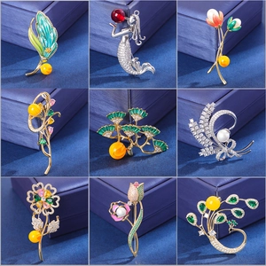 Elegant Zircon Inlaid Flower Bird Mermaid Brooch Pin For Men Women High End Light Luxury Fashion Jewelry Corsage Accessory