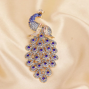 Elegant Peacock Brooch Pin Zinc Alloy Rhinestone Inlaid Blue Bird Breastpin For Women Suit Coat Jewelry Accessories Gift