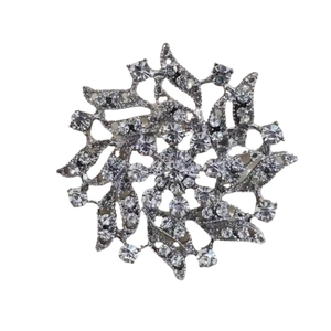 Elegant silver starburst brooch with multi-layered rhinestones for jackets and coats
