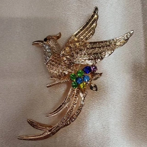 Spilla a Fenice Vintage in Lega d'Oro Lussuosa Spilla a Forma di Uccello con Strass Colorati per Completo Cappotto Matrimonio Festa Gioielli Donna