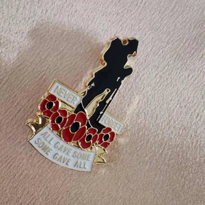 Détail de la broche commémorative en émail avec fleurs de pavot rouges et dorure