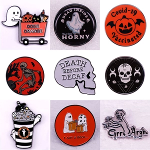 Halloween Enamel Pin Skeleton Skull Pumpkin Ghost Zinc Alloy Brooch Funny Gothic Badge For Backpack Clothing Accessory Gift