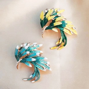 Vintage Enamel Phoenix Brooch For Women Zinc Alloy Rhinestone Bird Feather Pin For Suit Dress Wedding Banquet Jewelry Gift