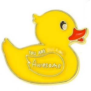 Broche en émail canard jaune mignon avec texte You Are Awesome et bordure dorée