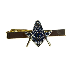 Goldene Freimaurer-Krawattennadel mit blauem Winkelmaß-Emblem und G-Detail