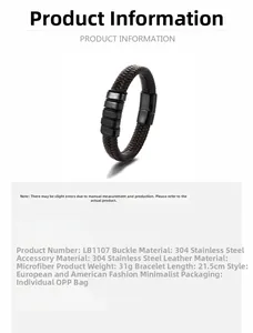 Détail du bracelet tressé en cuir microfibre avec fermoir en acier inoxydable 304
