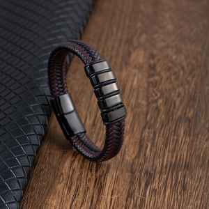 Bracelet en Cuir Tressé pour Homme Avec Boucle Magnétique en Acier Inoxydable Bijoux Tissés à la Main Style Punk Vintage