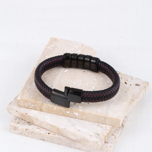 Bracelet tressé à la main en cuir multicolore pour hommes avec boucle magnétique noire