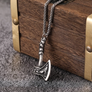 Viking Axe Pendant Necklace For Men Stainless Steel Nordic Wolf Totem Gothic Hip Hop Retro Pagan Fashion Jewelry Accessory