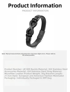 Dettaglio del simbolo dell'infinito su bracciale in pelle intrecciata con chiusura in acciaio