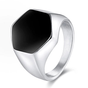 Bague minimaliste pour homme en acier inoxydable avec insert hexagonal en émail noir