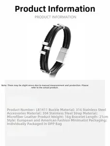 Detailed view of black multi-layer leather bracelet with 316L stainless steel clasp