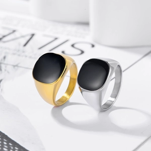 Vintage Punk Stainless Steel Signet Ring For Men Square Black Drip Oil Polished Biker Ring Retro Jewelry Size 7-13