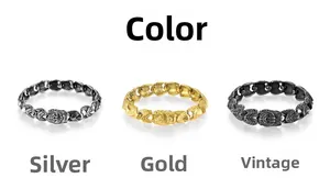 Three men's punk dragon totem metal bracelets in silver, gold, and retro black finishes