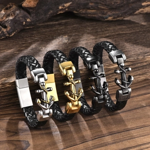 Herren Armbänder aus geflochtenem Leder mit hochwertigem Edelstahl-Ankerverschluss in vier Farben