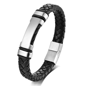 Mens Braided Leather Bracelet With Stainless Steel Magnetic Clasp Industrial Style Black Leather Wristband Jewelry Gift For Men