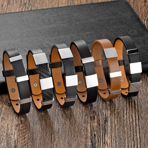 Minimalistische Herren-Lederarmbänder mit polierten Edelstahlelementen im Set