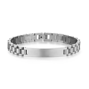 Bracelet d'identité en acier inoxydable poli de style montre avec plaque incurvée à graver