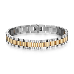 Zweifarbiges Edelstahlarmband in Gold und Silber im Uhrenstil mit Faltschließe