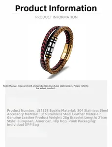 Vue détaillée du bracelet en cuir tressé à trois couches avec fermoir magnétique doré de 21cm