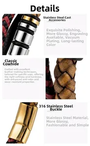 Détail du fermoir en acier 316 et bracelet en cuir tressé à la main pour hommes sur fond blanc