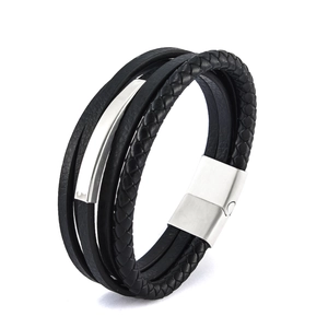 Pulsera de Cuero Multicapa Hecha a Mano para Hombre 304 Acero Inoxidable Cierre Magnético Cordón Trenzado Joyería Retro Regalo