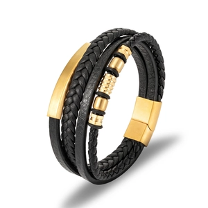Men Multi-layer Braided Microfiber Leather Bracelet With 304 Stainless Steel Accessories 316 Magnetic Buckle Jewelry
