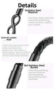 Détail du cordon tressé en cuir PU 6mm noir et fermoir magnétique en acier inoxydable 304