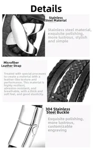 Macro detail of men's braided microfiber leather bracelet with 304 stainless steel clasp