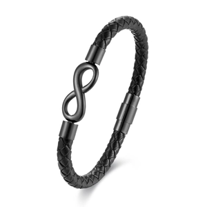 Bracelet Infini en Cuir Tressé Pour Hommes Fermoir Magnétique en Acier Inoxydable Symbole Infini Bijoux Punk Casual