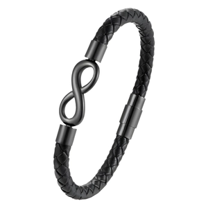 Bracelet pour homme en cuir tressé noir avec fermoir magnétique en métal noir mat