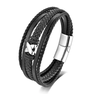 Men Multi Layer Woven Leather Bracelet 304 Stainless Steel Metal Magnetic Buckle Punk Retro Wristband Jewelry Gift For Him