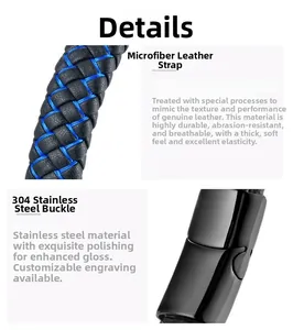 Detailed macro of the braided microfiber leather strap and polished steel magnetic clasp