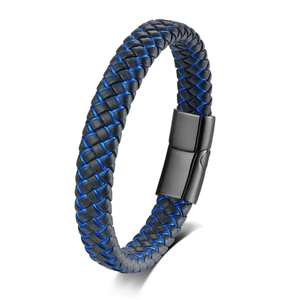 Retro multi-layer woven leather bracelet for men with matte black metal clasp
