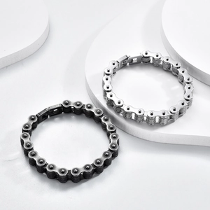 Industrial style stainless steel biker chain bracelets in silver and matte black finish