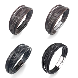 Men's Multi-layer Leather Woven Bracelet With Stainless Steel Magnetic Clasp Simple Punk Braided Cuff Jewelry Gift