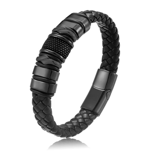Men's Personalized Braided PU Leather Bracelet Stainless Steel Magnetic Clasp Punk Hip Hop Jewelry Biker Hand Bangle Jewelry For Men