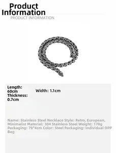 Detailed specs of the vintage dragon scale stainless steel necklace with 60cm length