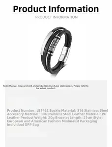 Detail of multi-layer black braided leather bracelet with engraved steel accents