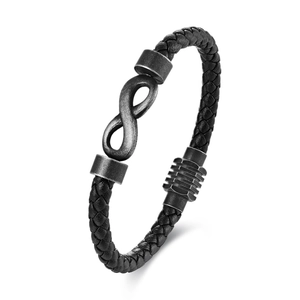Vintage Men Braided Artificial Leather Bracelet Stainless Steel Infinity Symbol Charm Black Punk Style Jewelry Gift Accessories