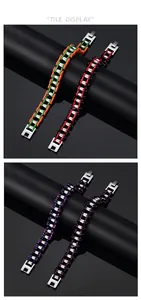 Close-up of industrial bike chain bracelets in assorted vibrant colors with metal clasps