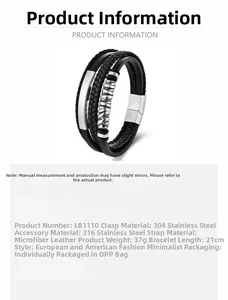 Détail du bracelet multicouche en cuir tressé avec fermoir magnétique en acier inoxydable