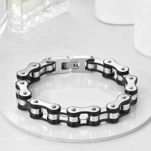 Bracelet Homme en Acier Inoxydable Chaîne de Vélo Punk Style Moto Industriel Bijoux Biker Argent Or Bleu Noir Bracelet Bicolore