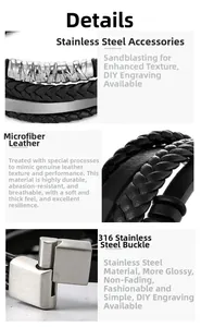 Détail du bracelet multicouche en cuir tressé avec fermoir en acier inoxydable brossé