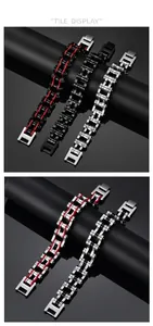 Industrial bike chain bracelet in multiple metallic colors with sturdy snap buckle closure