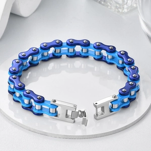 Bracelet chaîne de vélo pour hommes en acier inoxydable bleu et argent avec fermoir H