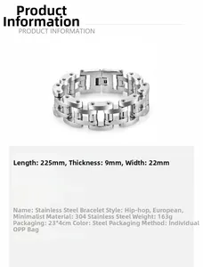 Guide des tailles du bracelet vélo pour homme en acier inoxydable de 22 mm de large