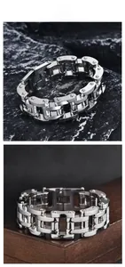 Détail d'un bracelet vélo de 22mm pour homme en acier inoxydable avec rivets industriels