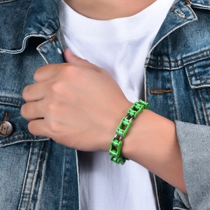 Bracelet chaîne de moto en acier inoxydable vert et argent pour homme style rock