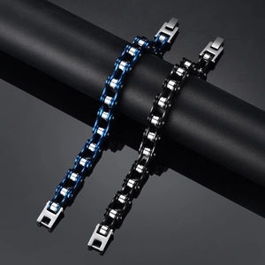 Bracelets de chaîne de moto et vélo en acier inoxydable punk en argent noir et bleu